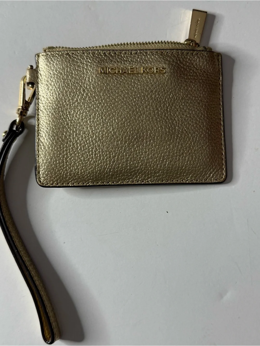Michael Kors Gold Leather Wristlet Card Case with Strap